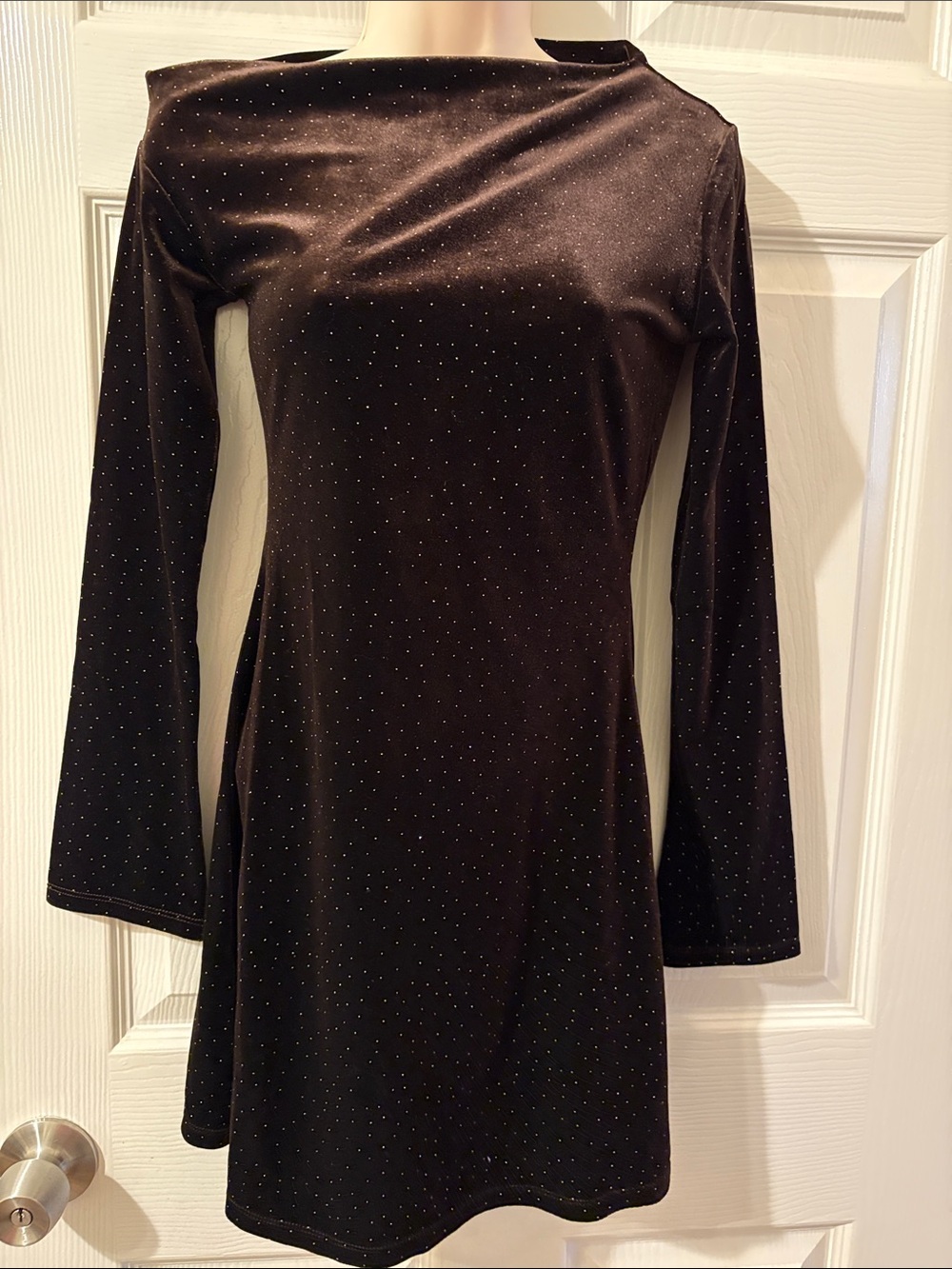 Mango fall Velvet Long-Sleeve Mini Dress with Subtle Sparkle